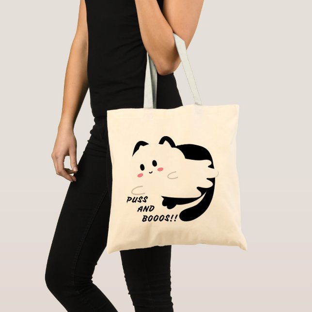 Cute Halloween Ghost Black Cat Boo   Tote Bag (Front (Product))