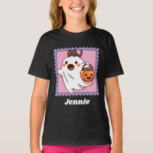 Cute Halloween Ghost Black Cat Pumpkin Add Name T-Shirt