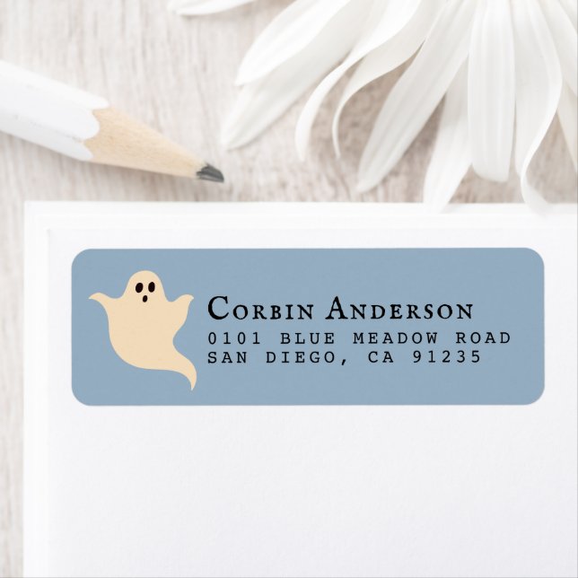 Cute Halloween Ghost Blue Return Address (Insitu)