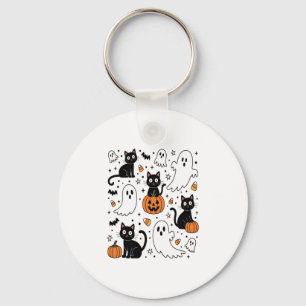 Cute Halloween Ghost Boo Cat Key Ring