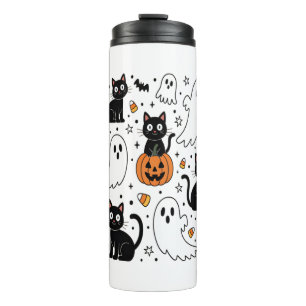 Cute Halloween Ghost Boo Cat Thermal Tumbler