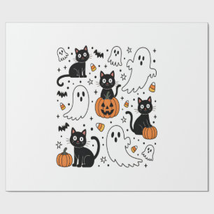 Cute Halloween Ghost Boo Cat Wrapping Paper