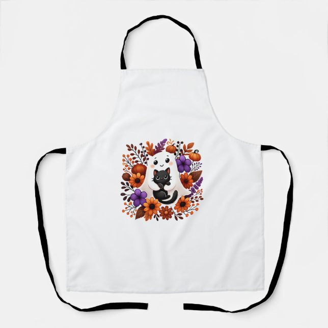 Cute Halloween Ghost Cat Design   Apron (Front)