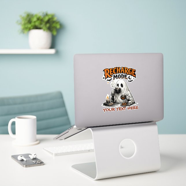 Cute Halloween Ghost - Coffee & Recharge Mode (Laptop On Desk)