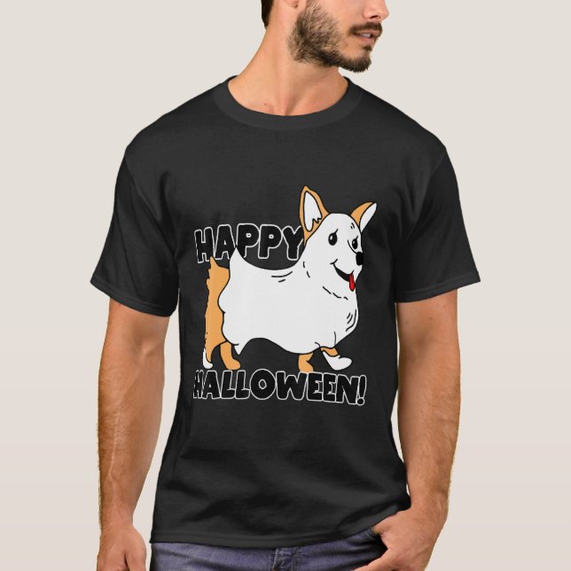 Cute Halloween Ghost Corgi T-Shirt (Front)