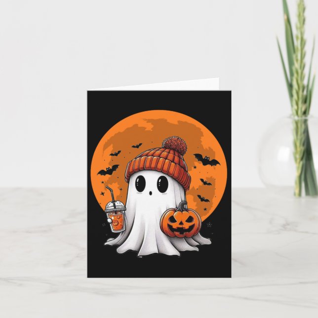 Cute Halloween Ghost Drink Coffee Cute Ghost Trick Card (Front)