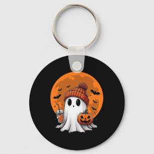 Cute Halloween Ghost Drink Coffee Cute Ghost Trick Key Ring