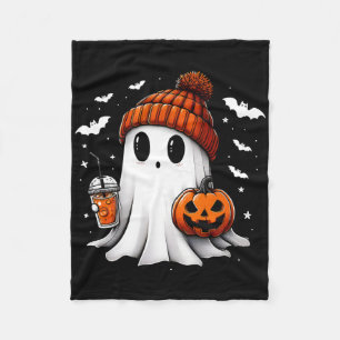 Cute Halloween Ghost Drink Pumpkin  Fleece Blanket