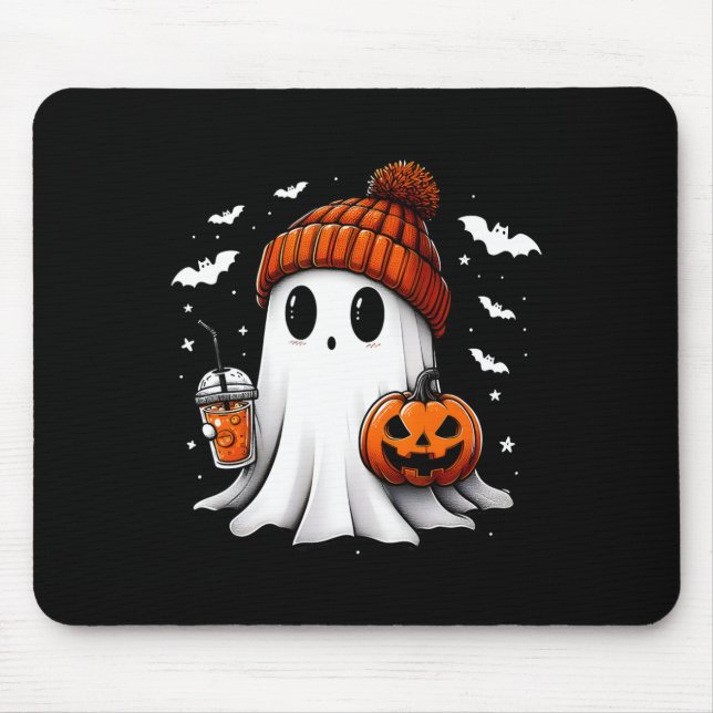 Cute Halloween Ghost Drink Pumpkin  Mouse Pad (Front)