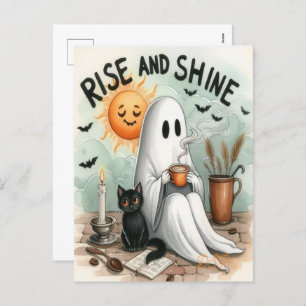 Cute Halloween Ghost Drink Pumpkin Spooky 2025  Holiday Postcard