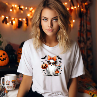 Cute Halloween Ghost Drinking Coffee  Tri-Blend Shirt