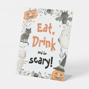 Cute Halloween Ghost Eat Drink Be Scary Party Sign