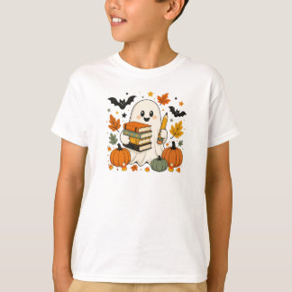 Cute Halloween Ghost Fall Book Lover  T-Shirt