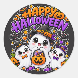 Cute Halloween Ghost Family Classic Round Sticker