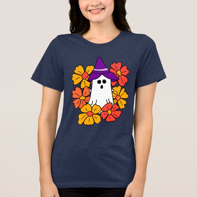 Cute Halloween Ghost Flower Wreath  Tri-Blend Shirt (Front)