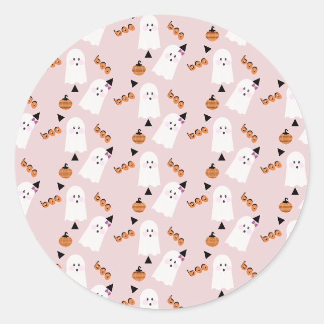 Cute Halloween Ghost Ghoul Orange Pink Confetti    Classic Round Sticker (Front)