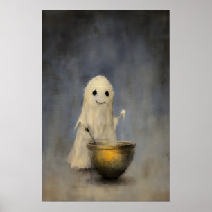 Cute Halloween Ghost Halloween , Antique Oil Poster