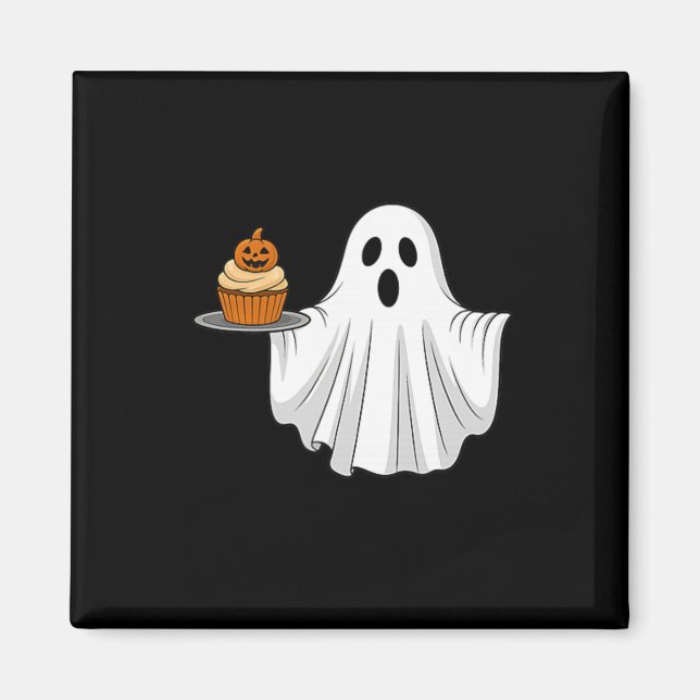 Cute Halloween Ghost Holding Pumpkin Cupcake Pocke Magnet (Front)