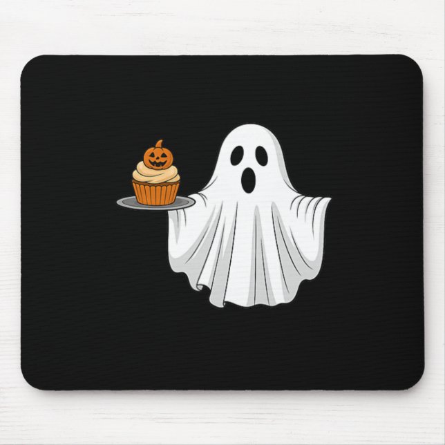 Cute Halloween Ghost Holding Pumpkin Cupcake Pocke Mouse Pad (Front)
