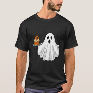 Cute Halloween Ghost Holding Pumpkin Cupcake Pocke T-Shirt