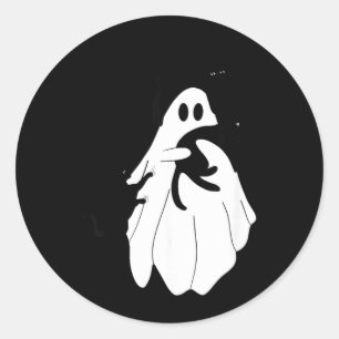 Cute Halloween Ghost Holding Three Black Cats Classic Round Sticker