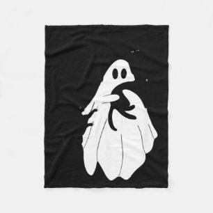 Cute Halloween Ghost Holding Three Black Cats Fleece Blanket
