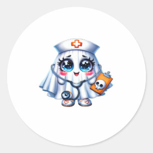 Cute Halloween ghost in a nurse's uniform Classic  Classic Round Sticker