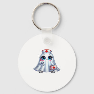 Cute Halloween ghost in a nurse's uniform Classic  Key Ring