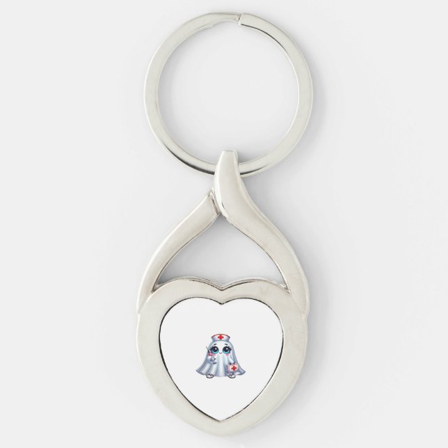 Cute Halloween ghost in a nurse's uniform Classic  Key Ring (Front)