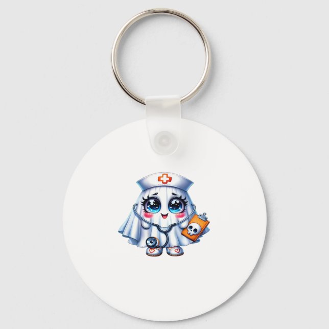 Cute Halloween ghost in a nurse's uniform Classic  Key Ring (Front)