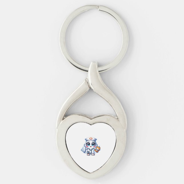 Cute Halloween ghost in a nurse's uniform Classic  Key Ring (Front)