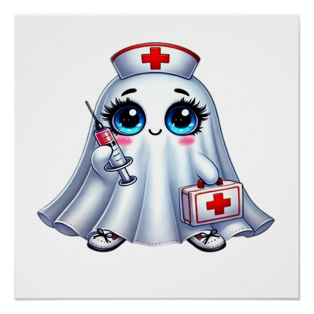 Cute Halloween ghost in a nurse's uniform Classic  Poster (Front)