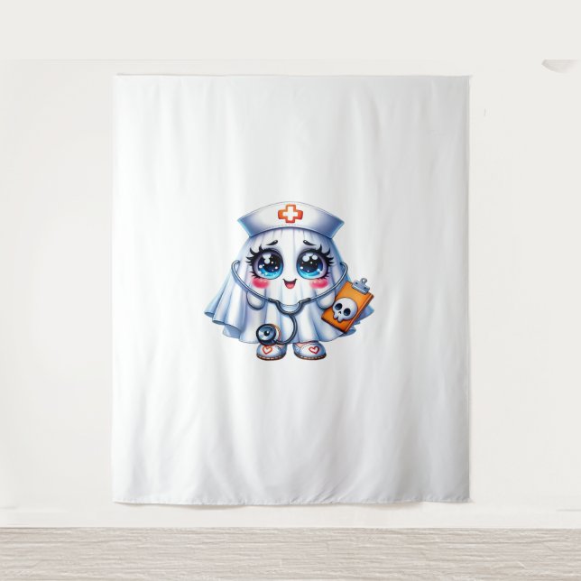 Cute Halloween ghost in a nurse's uniform Classic  Tapestry (Front)