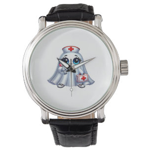Cute Halloween ghost in a nurse's uniform Classic Watch