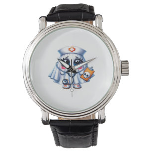 Cute Halloween ghost in a nurse's uniform Classic Watch