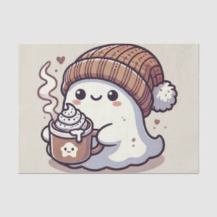 Cute Halloween Ghost in Fall Beanie & Hot Cocoa  Tissue Paper