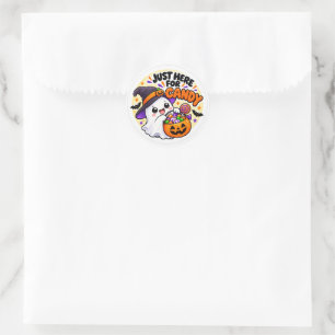 Cute Halloween Ghost Just Here for Candy Funny Sti Classic Round Sticker