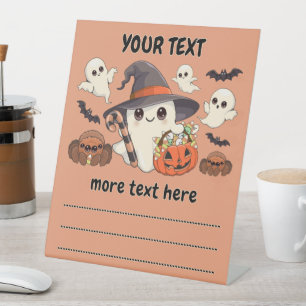 Cute Halloween Ghost Kawaii Style Pedestal Sign
