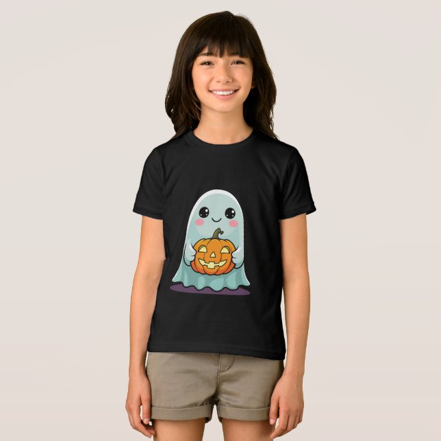 Cute Halloween Ghost Kids T-Shirt Adorable Tri-Blend Shirt (Front Full)