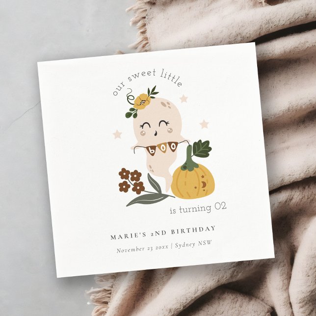 Cute Halloween Ghost Little Boo Any Age Birthday Napkin (Creator Uploaded)