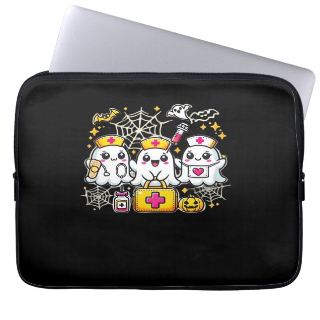 Cute Halloween Ghost Nurse Trio with Medical Kit a Laptop Sleeve (Front)