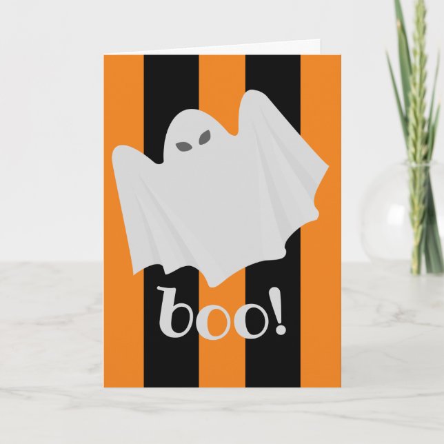 Cute Halloween Ghost Orange Black "Spook-tacular" Card (Front)