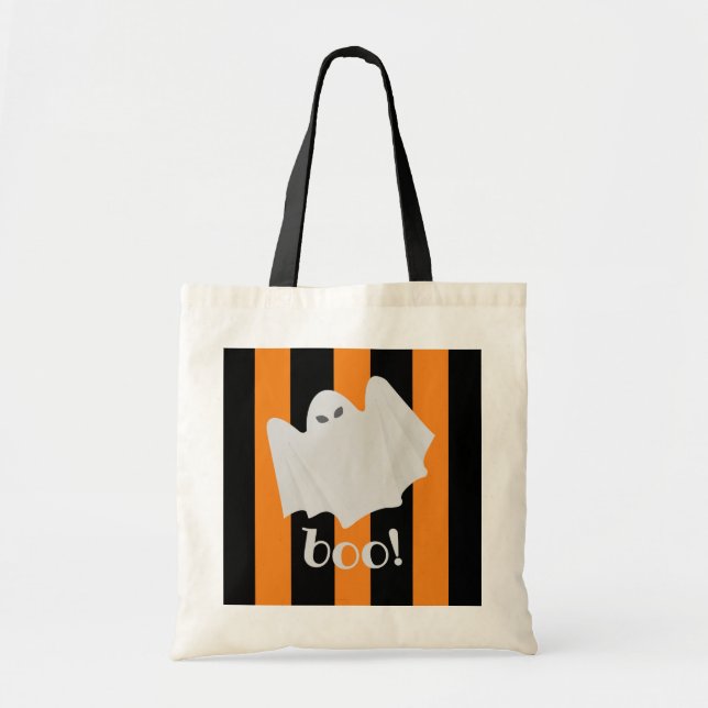 Cute Halloween Ghost Orange + Black Trick-or-Treat Tote Bag (Front)