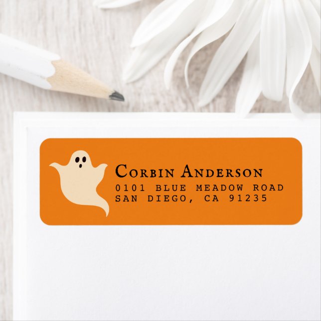 Cute Halloween Ghost Orange Return Address (Insitu)