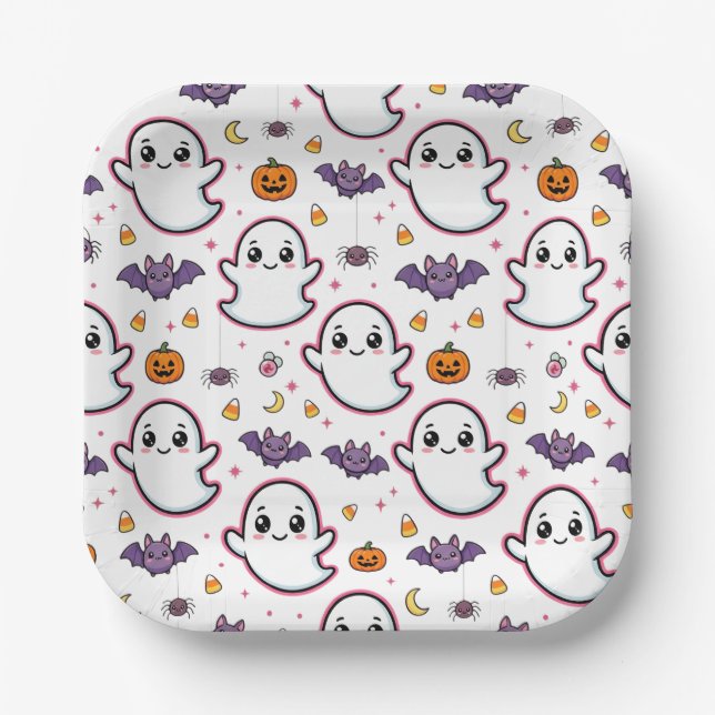 Cute Halloween ghost Paper Plate (Front)