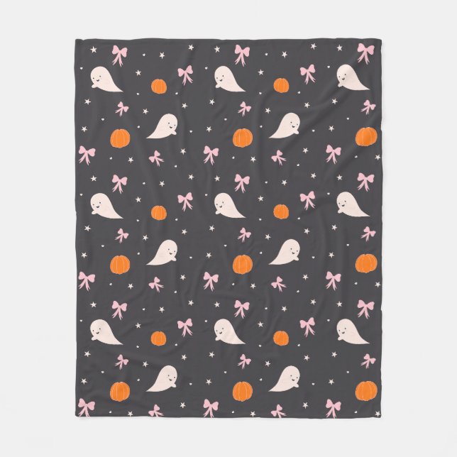 Cute Halloween Ghost Pattern Blanket | Black (Front)