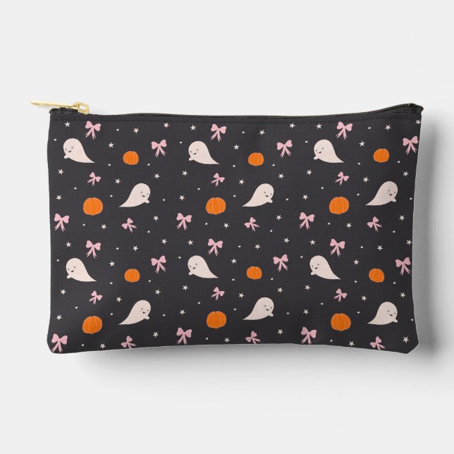 Cute Halloween Ghost Pattern Zipper Pouch | Black (Front)