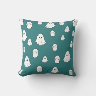 Cute Halloween ghost patterns in a cyan coloured Cushion