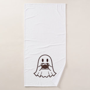Cute Halloween Ghost Photographer Bath Towel