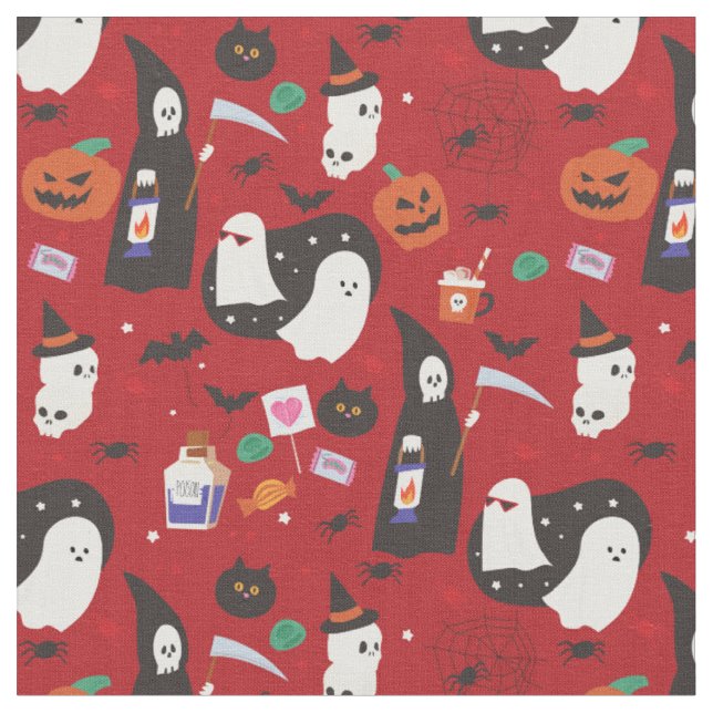 cute halloween ghost poison grim reaper fabric (Close Up)